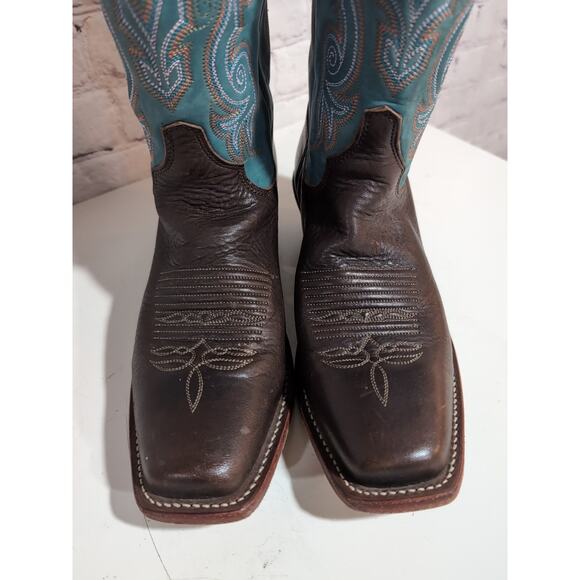 Justin Boots Style L2696 Brown And Teal Leather Cowgirl Western Women Size 6.5 - Picture 10 of 16